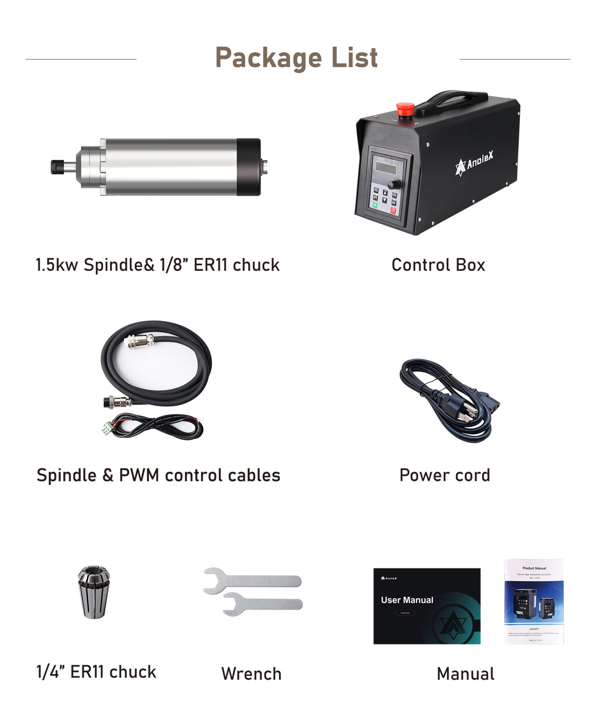 【110V】1.5KW CNC Spindle Motor Kits with Software Speed Control, Φ65mm Air Cooled VFD Spindle with ER11 Collets