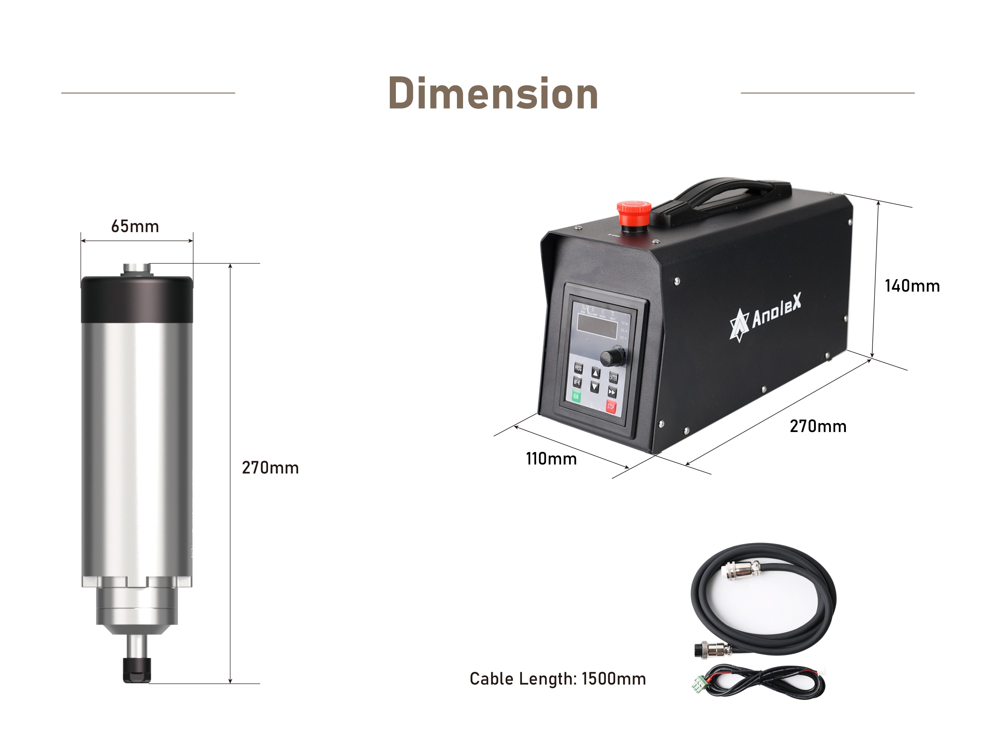 1.5KW CNC Spindle Motor Kits with Software Speed Control, Φ65mm Air Cooled VFD Spindle with ER11 Collets