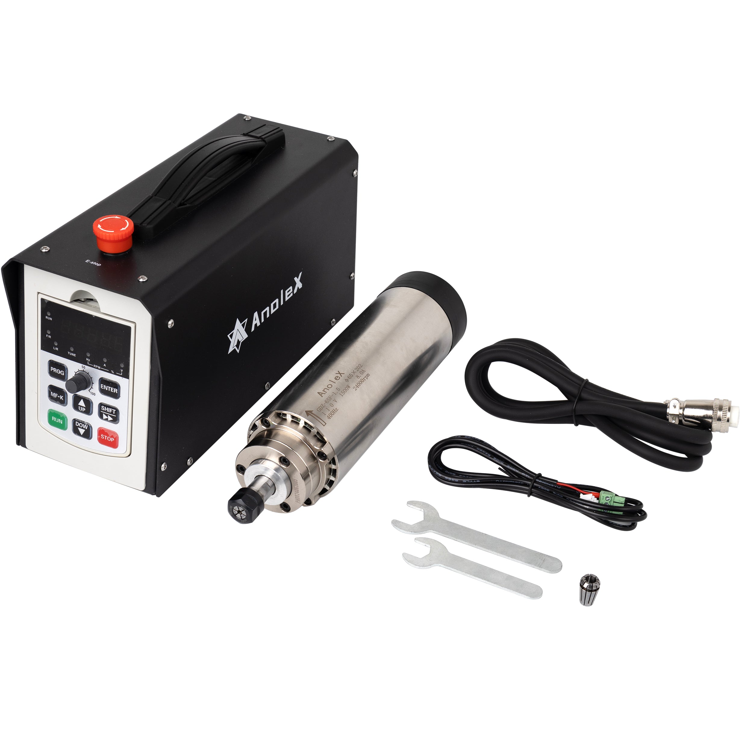 【220V】1.5KW CNC Spindle Motor Kits with Software Speed Control, Φ65mm Air Cooled VFD Spindle with ER11 Collets