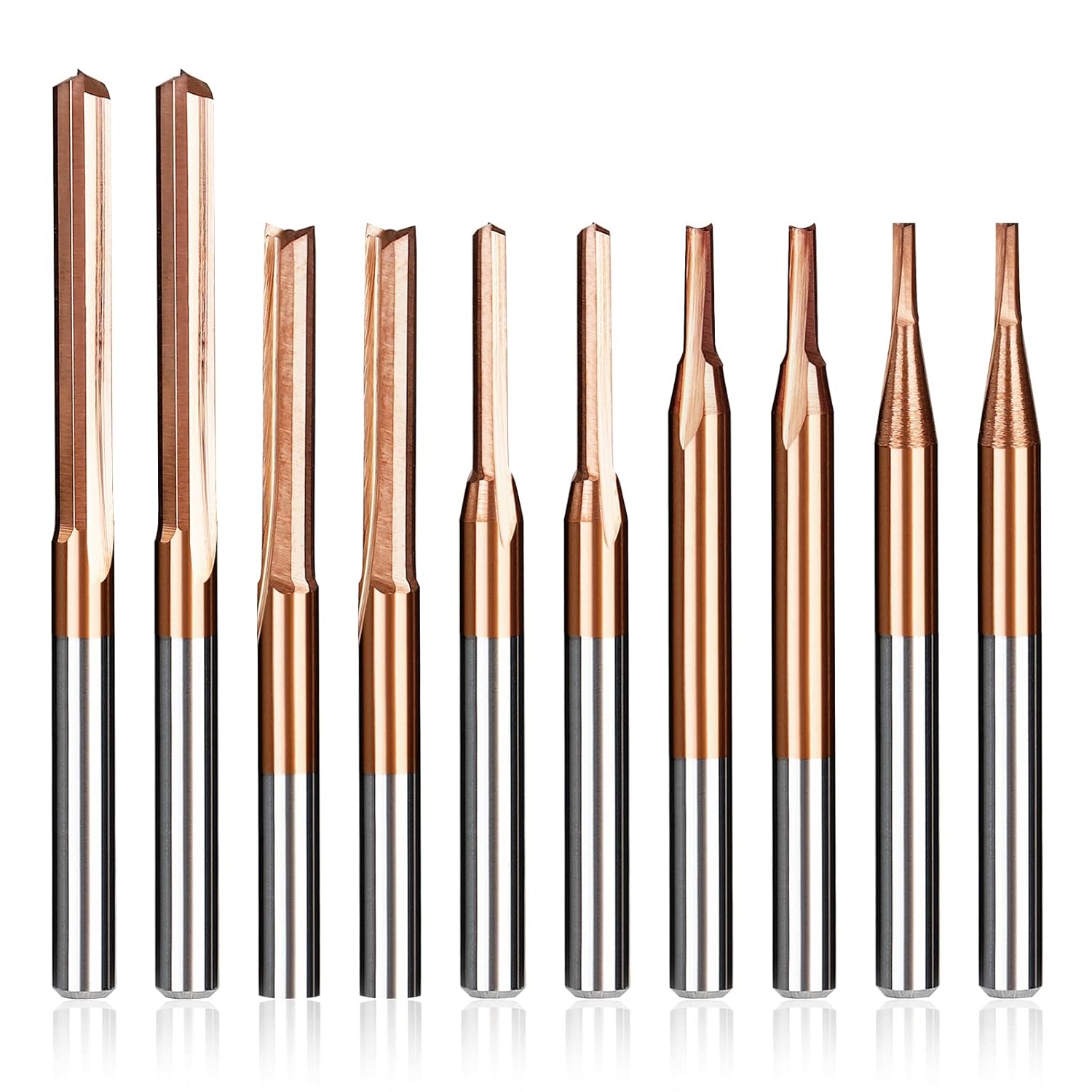 10Pcs CNC Router Bit Set, 1/8” Shank Straight CNC Bits TiCN Coating Carbide Engraving Tool End Milling Cutter| 1/1.5/2/2.5/3.175mm
