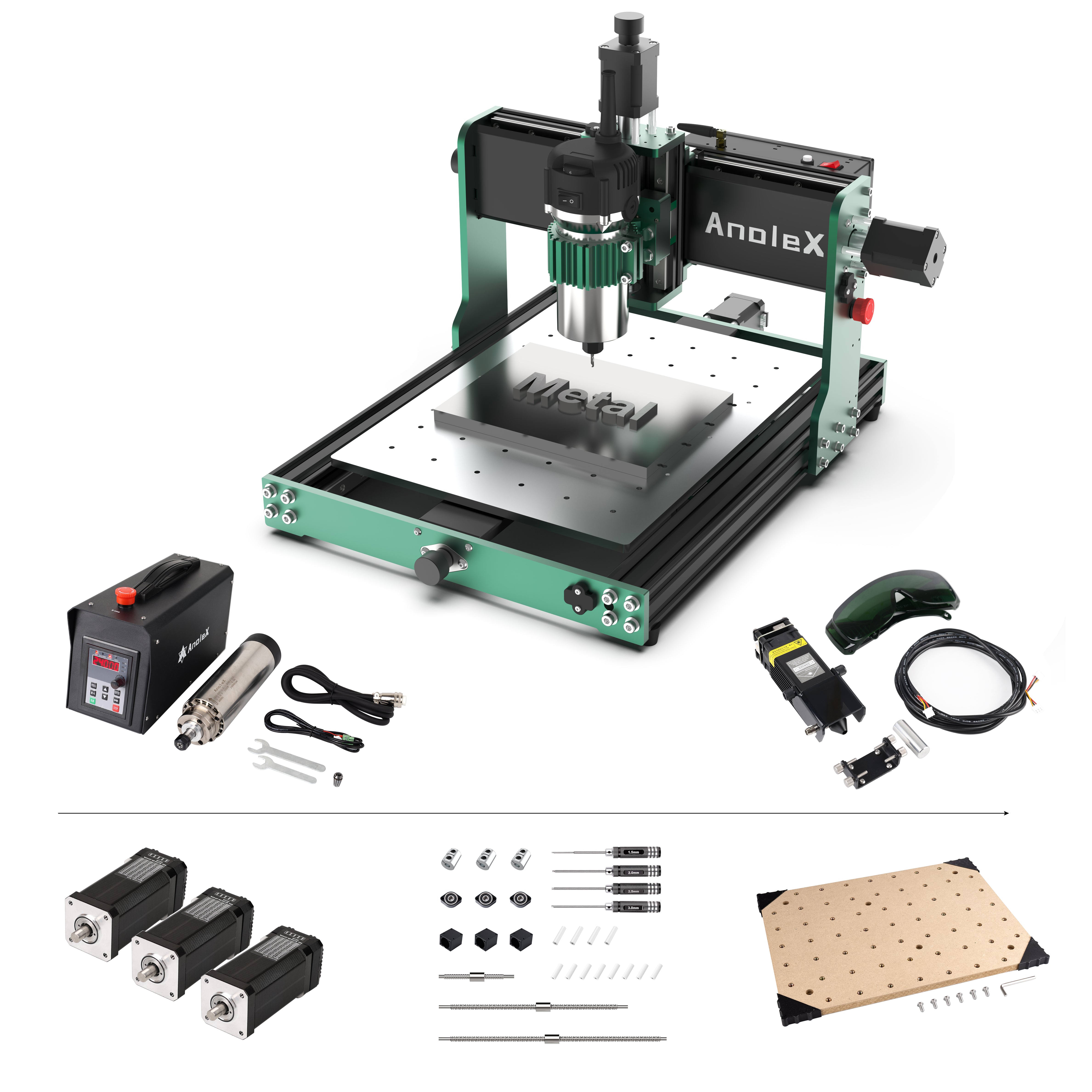 AnoleX CNC Router Machine 3030-Evo Max +1204 Ball Screw Upgrade Kit+ 1.5kw Spindle Kit + Nema17 Closed Loop Motor Kit+ 10W Laser Module + MDF Spoilboard