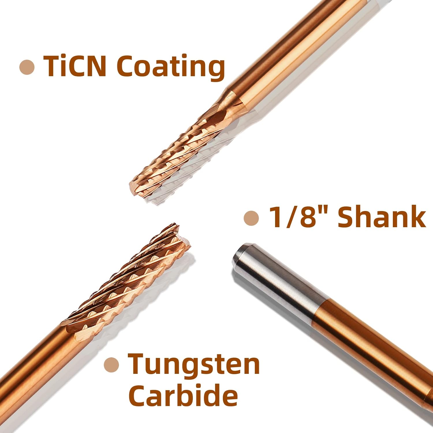 10Pcs TiCN Coated CNC Router Bit Set, 1/8” Shank End Mill Cutter Carbide for Engraving Rotary Tool