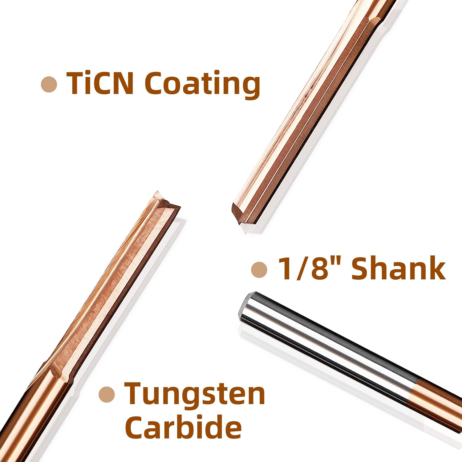 10Pcs CNC Router Bit Set, 1/8” Shank Straight CNC Bits TiCN Coating Carbide Engraving Tool End Milling Cutter| 1/1.5/2/2.5/3.175mm