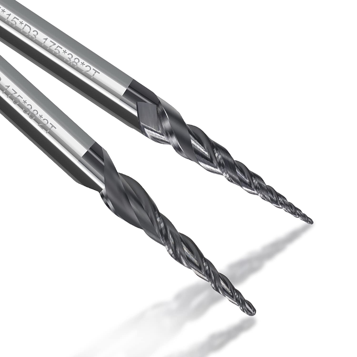 4Pcs Tapered Ball Nose End Mill, 1/8” Shank R0.25/R0.5/R0.75/R1.0 Tip Carbide Wood Engraving Bit CNC Router Bit Milling Cutter 2D and 3D Engrave Carving Woodworking Tool