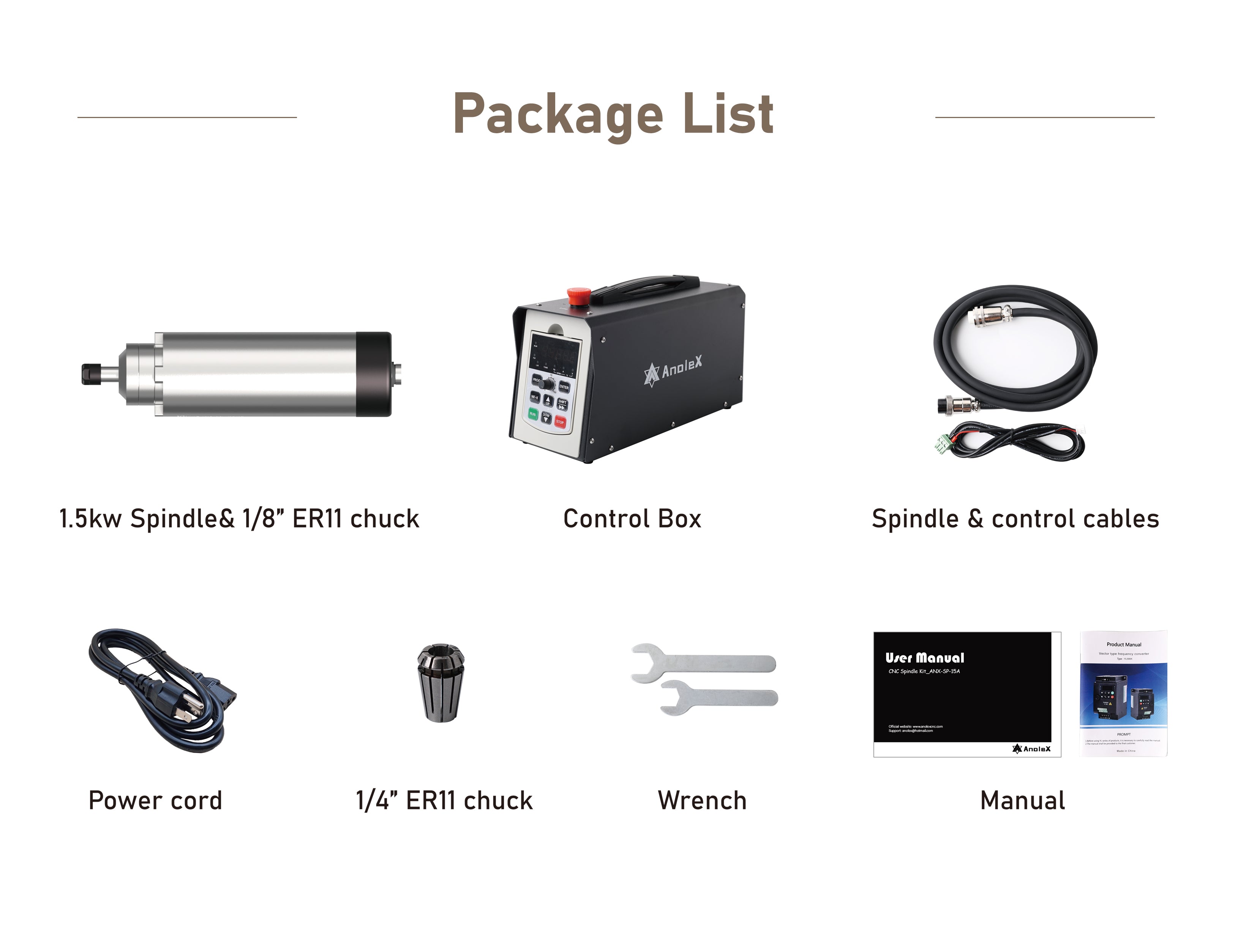 【220V】1.5KW CNC Spindle Motor Kits with Software Speed Control, Φ65mm Air Cooled VFD Spindle with ER11 Collets