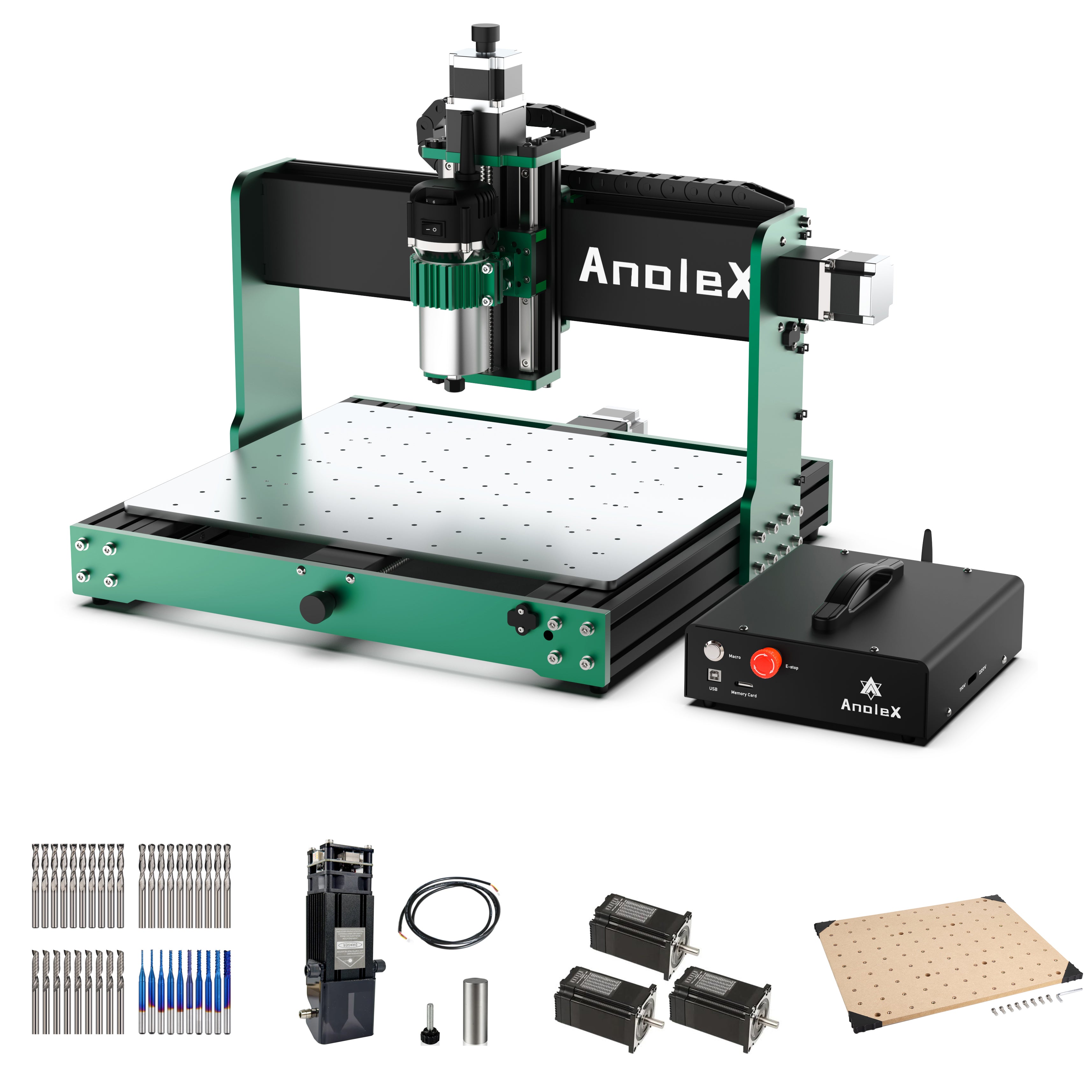 AnoleX CNC Router Machine 4030-Evo Ultra 2+ 10W Laser Module + MDF Spoilboard + Closed Loop Stepper Motor+ 4in1 CNC Bits Set