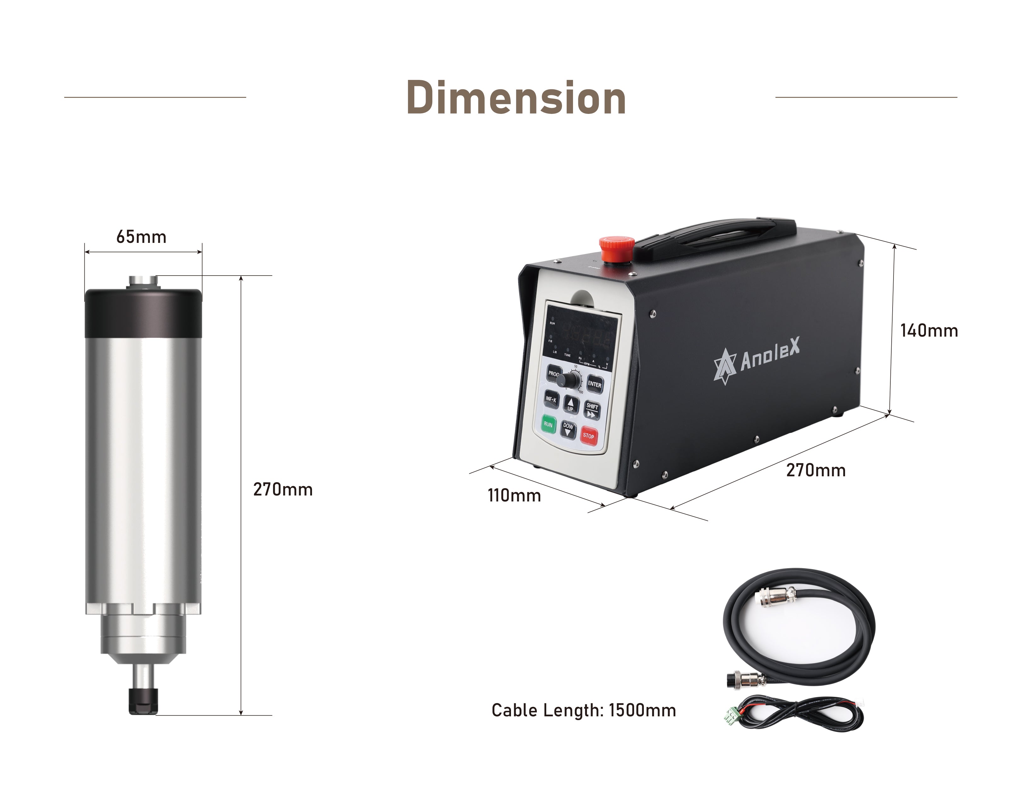 【220V】1.5KW CNC Spindle Motor Kits with Software Speed Control, Φ65mm Air Cooled VFD Spindle with ER11 Collets