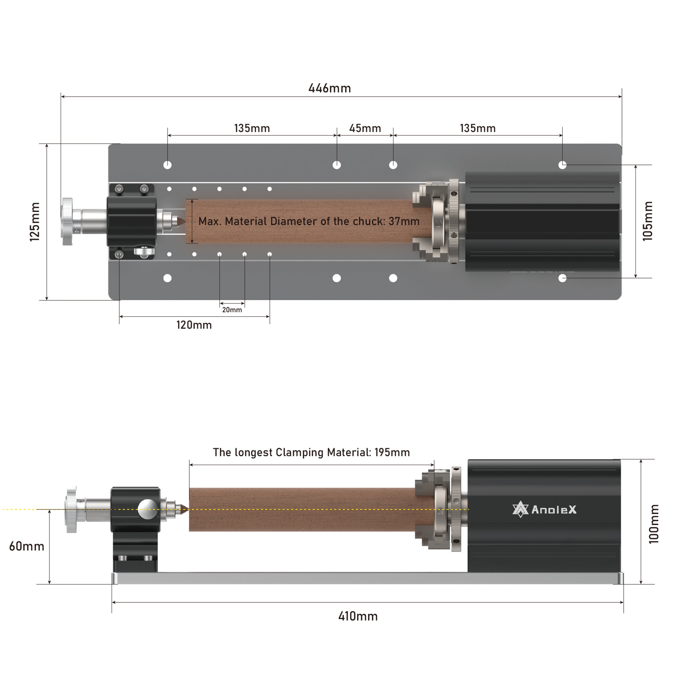 4th Axis Rotary Module for 4030/4060-Evo Ultra 2, w/ Industrial Harmonic Reducer 50:1, Clamped Range: Length 20-260mm, Diameter 2-67mm