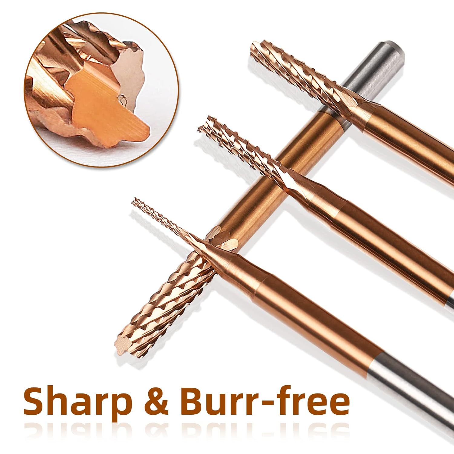 10Pcs TiCN Coated CNC Router Bit Set, 1/8” Shank End Mill Cutter Carbide for Engraving Rotary Tool