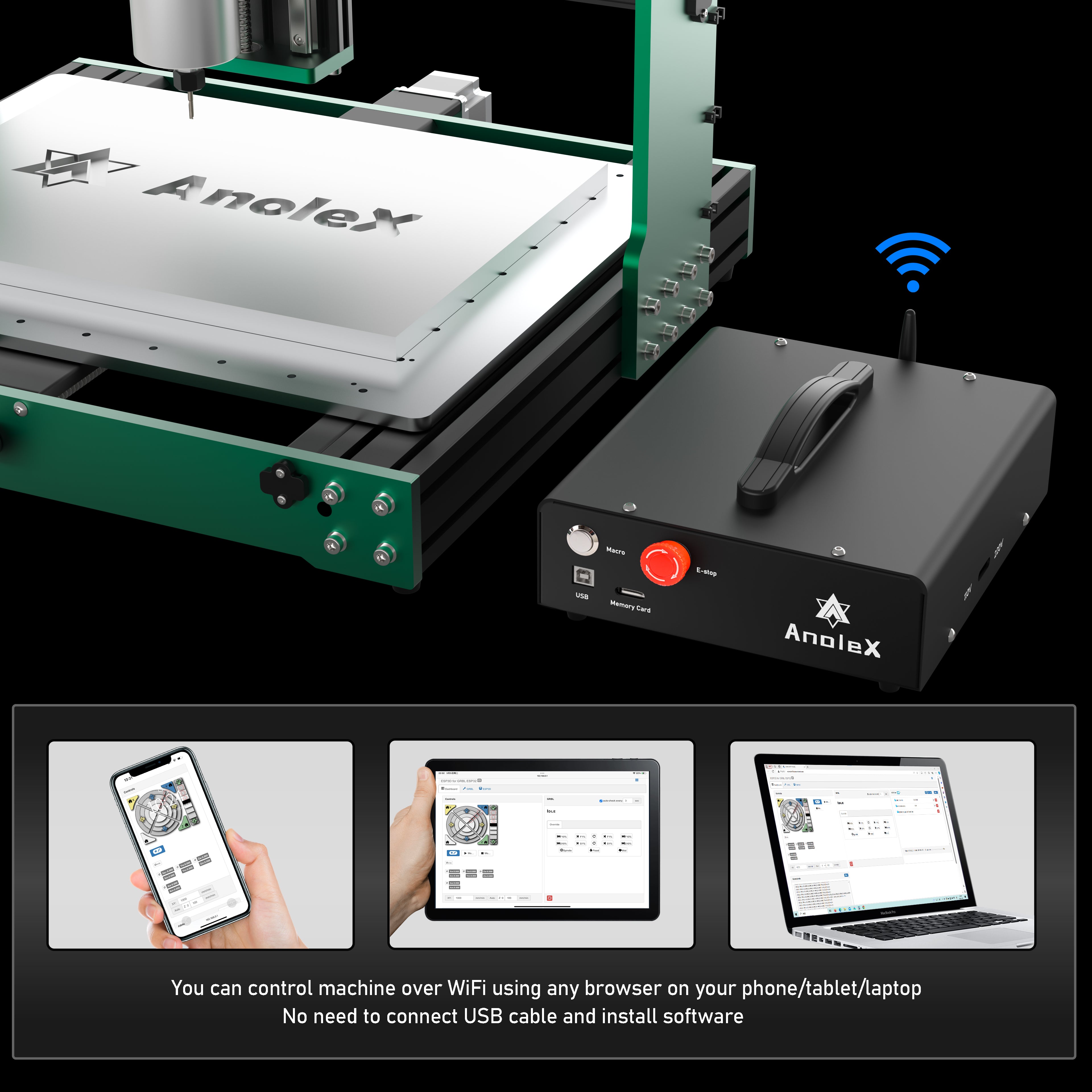 AnoleX CNC Router Machine 4030-Evo Ultra 2+ 1.5kw Spindle Kit + MDF Spoilboard + Closed Loop Stepper Motor+4th Axis Rotary Module