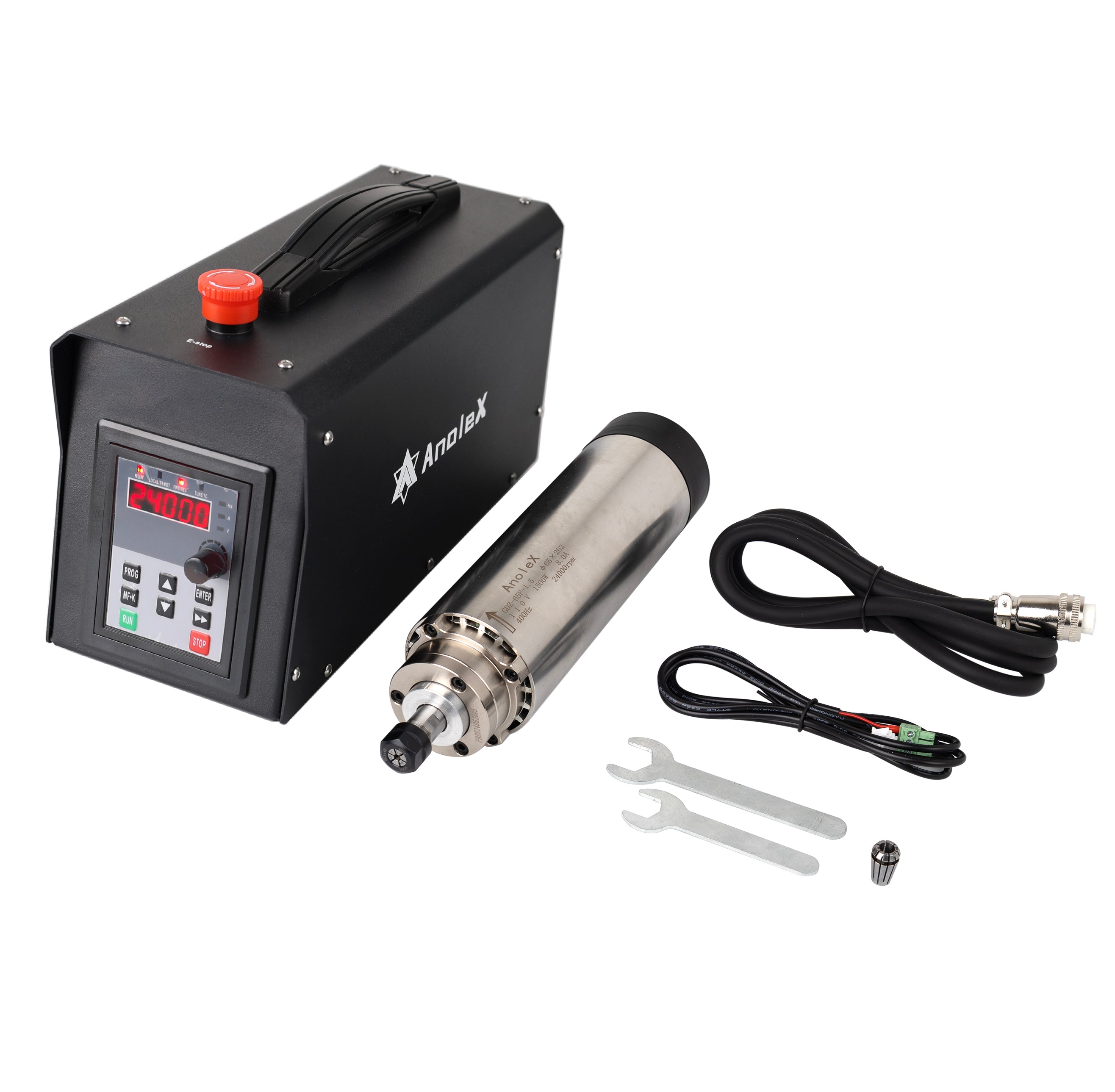 【110V】1.5KW CNC Spindle Motor Kits with Software Speed Control, Φ65mm Air Cooled VFD Spindle with ER11 Collets