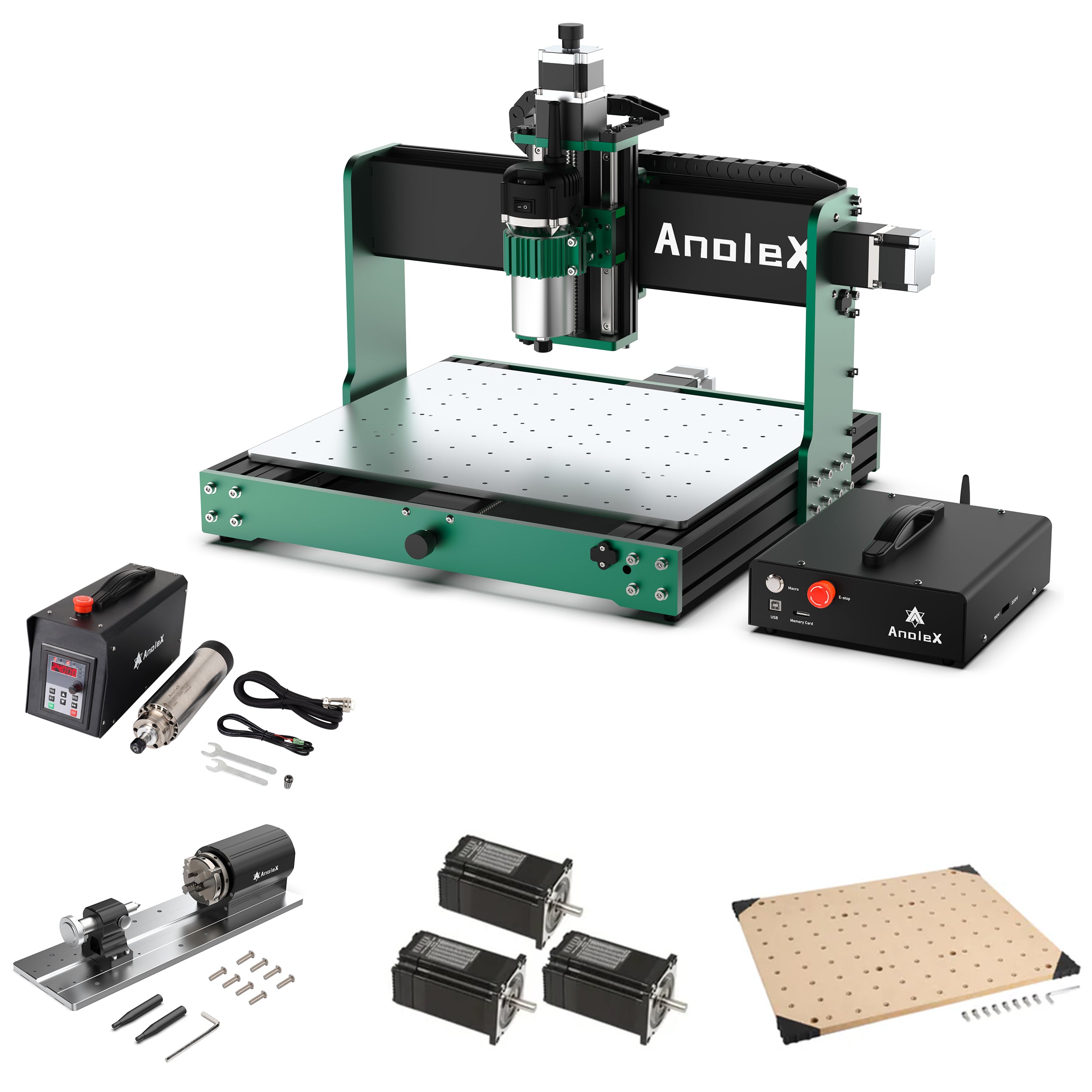 AnoleX CNC Router Machine 4030-Evo Ultra 2+ 1.5kw Spindle Kit + MDF Spoilboard + Closed Loop Stepper Motor+4th Axis Rotary Module
