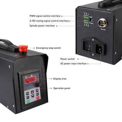 【110V】1.5KW CNC Spindle Motor Kits with Software Speed Control, Φ65mm Air Cooled VFD Spindle with ER11 Collets