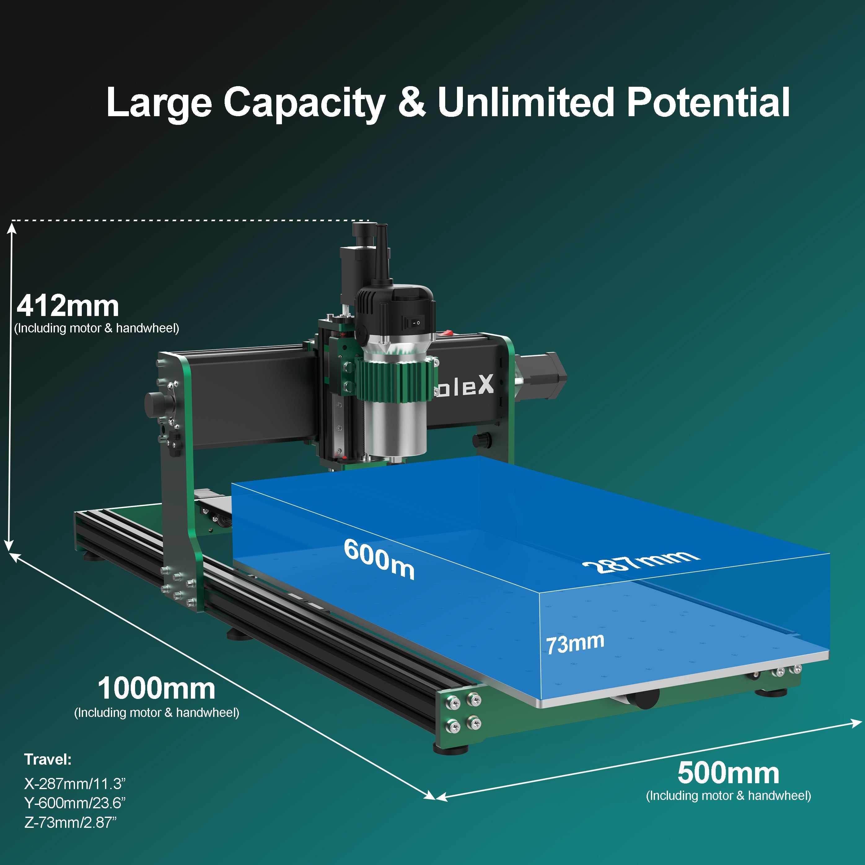 AnoleX CNC Router Machine 3060-Evo Max, All-Metal XYZ Axis Dual Steel Linear Guides with 800W Trim Router
