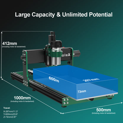AnoleX CNC Router Machine 3060-Evo Max, All-Metal XYZ Axis Dual Steel Linear Guides with 800W Trim Router