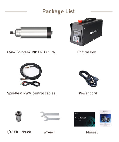 【110V】1.5KW CNC Spindle Motor Kits with Software Speed Control, Φ65mm Air Cooled VFD Spindle with ER11 Collets