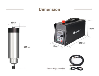 【110V】1.5KW CNC Spindle Motor Kits with Software Speed Control, Φ65mm Air Cooled VFD Spindle with ER11 Collets