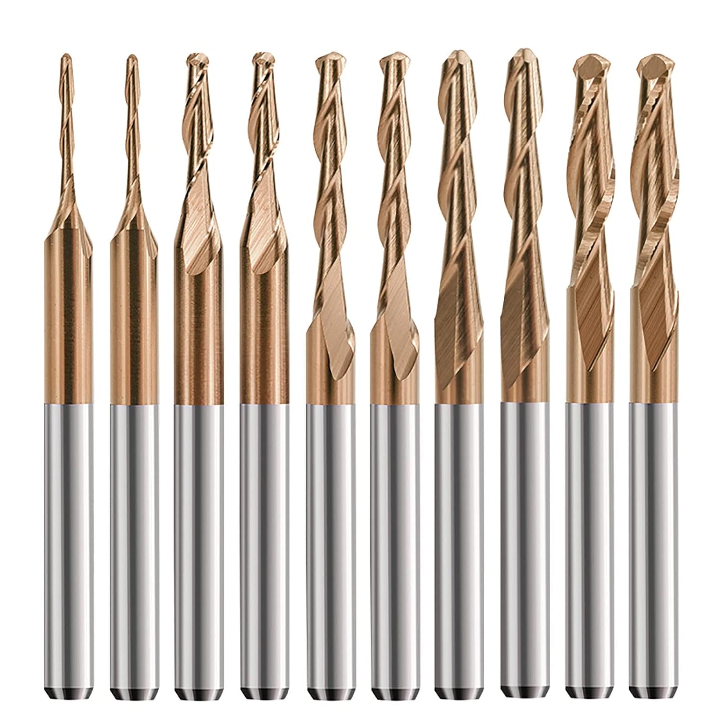 10pcs 1/8" Shank TiCN Coated Ball Nose CNC Router Bits | Cutting Diameter 1/1.5/2/2.5/3.175mm