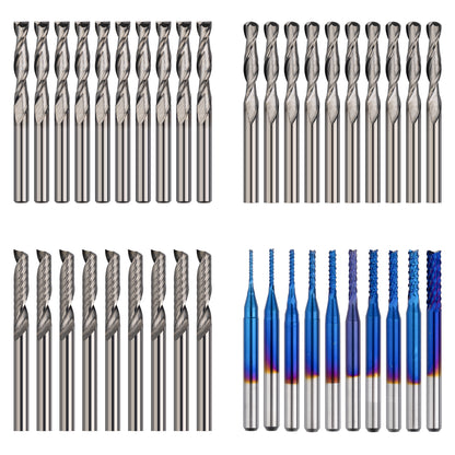 40pcs 1/8" Shank CNC Router Bit Set, Including 2-Flute Flat Nose & Ball Nose End Mills, Nano Blue Coat & Single Flute Spiral Bits