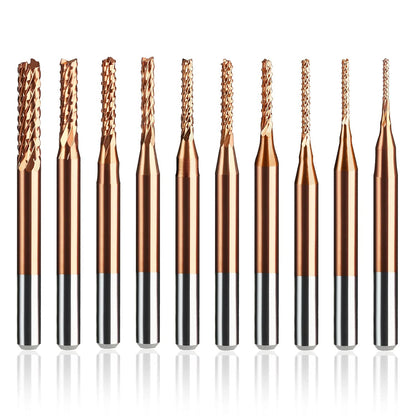 10Pcs TiCN Coated CNC Router Bit Set, 1/8” Shank End Mill Cutter Carbide for Engraving Rotary Tool