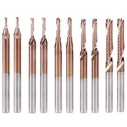 10Pcs TiCN Coated O Flute CNC Router Bit, 1/8'' Shank Upcut Spiral End Mill Cutter Set Wood Engraving Bit Milling Tool| Cutting Diameter 1/1.5/2/2.5/3.175mm