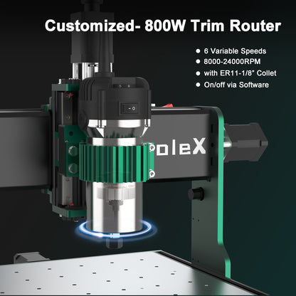 AnoleX CNC Router Machine 3030-Evo Max, All-Metal XYZ Axis Dual Steel Linear Guides with 800W Trim Router