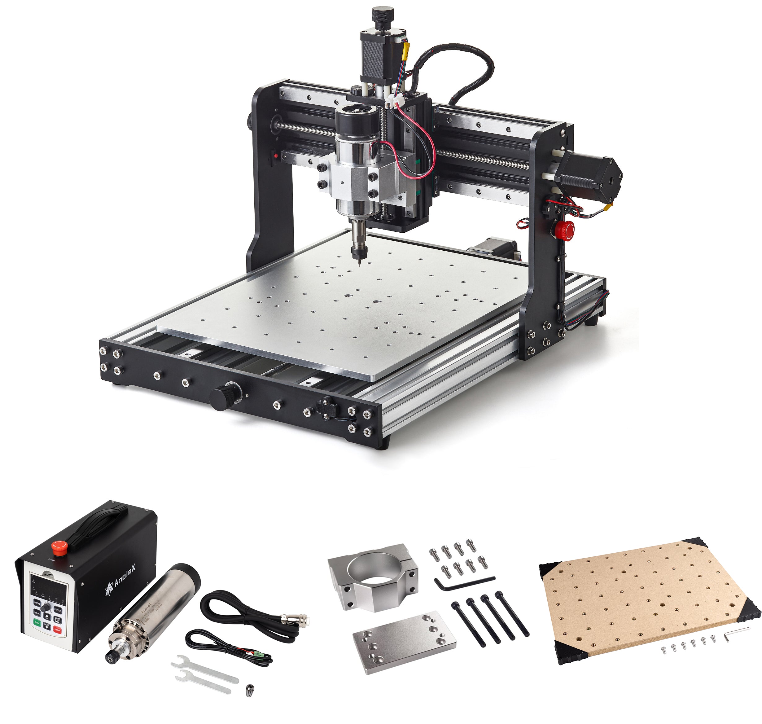 AnoleX 3030-Evo Pro Desktop CNC Router +1.5kw Spindle Kit + 65mm Spindle Clamp + MDF Spoilboard