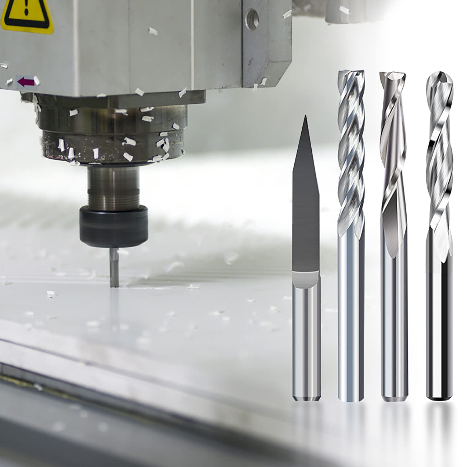 10Pcs CNC Router Bit Combination Kit, 1/8'' Shank End Mill Set Cutting Milling Tool Engraving Cutter Including Flat Nose/Ball Nose/V Bit End Mill