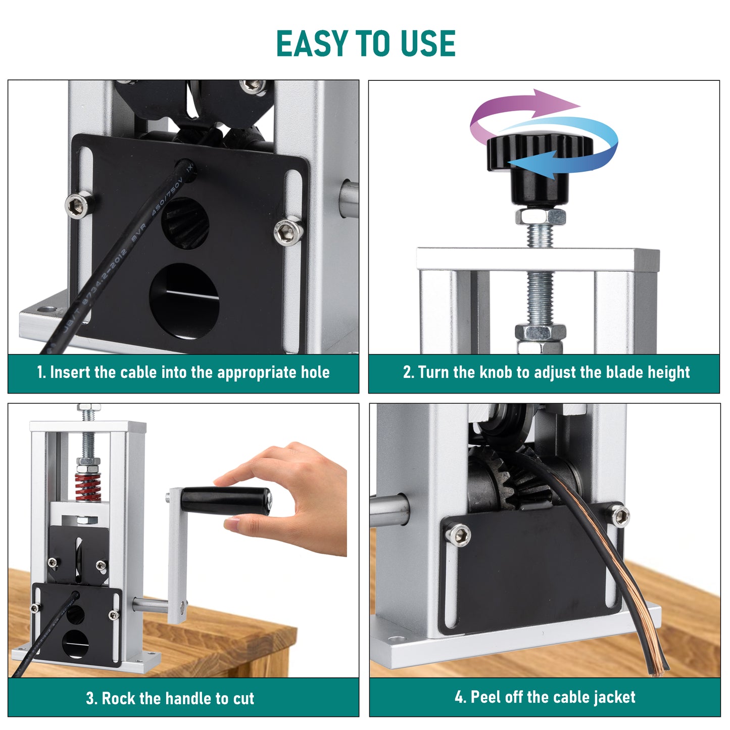 Manual Wire Stripper Machine, Wire Stripping for 0.06"- 0.86" (1.5-22mm)