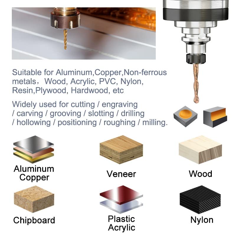 10pcs 1/8" Shank TiCN Coated Ball Nose CNC Router Bits | Cutting Diameter 1/1.5/2/2.5/3.175mm