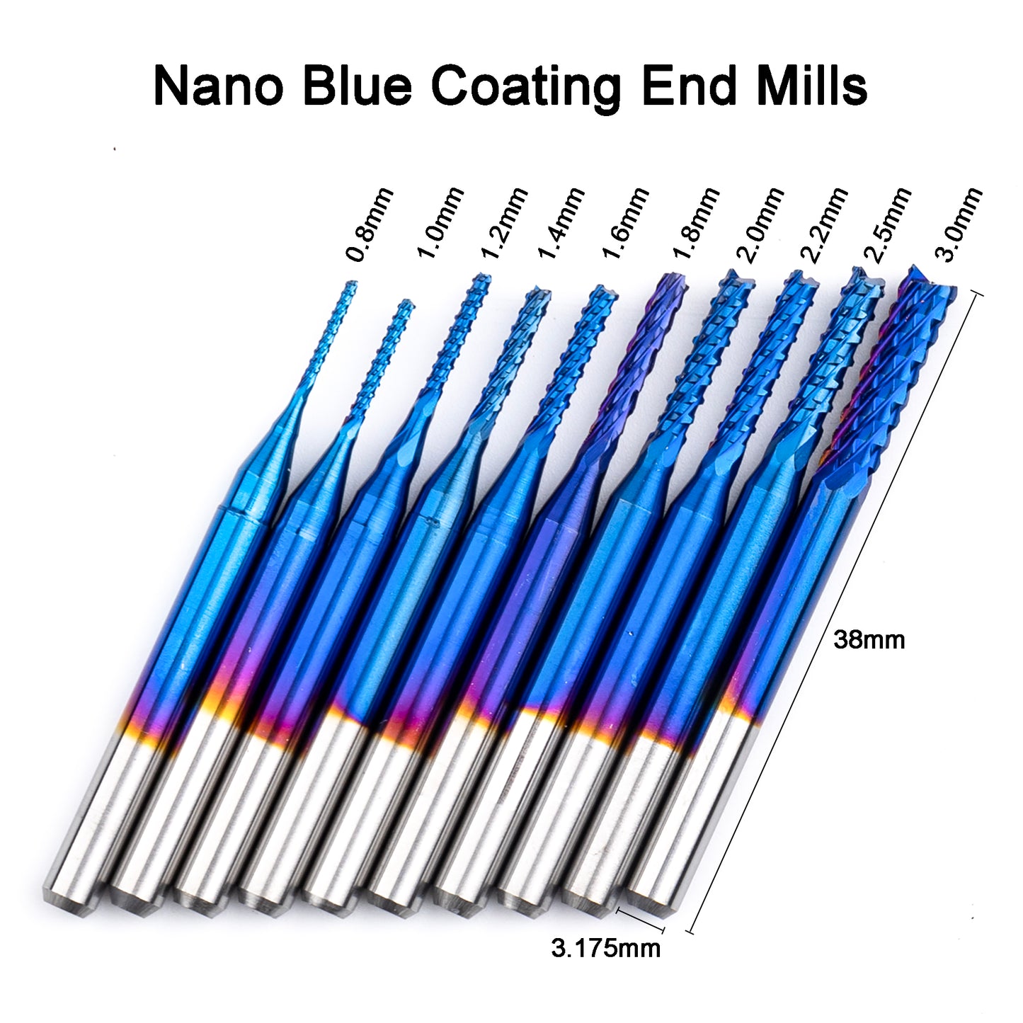 40pcs 1/8" Shank CNC Router Bit Set, Including 2-Flute Flat Nose & Ball Nose End Mills, Nano Blue Coat & Single Flute Spiral Bits