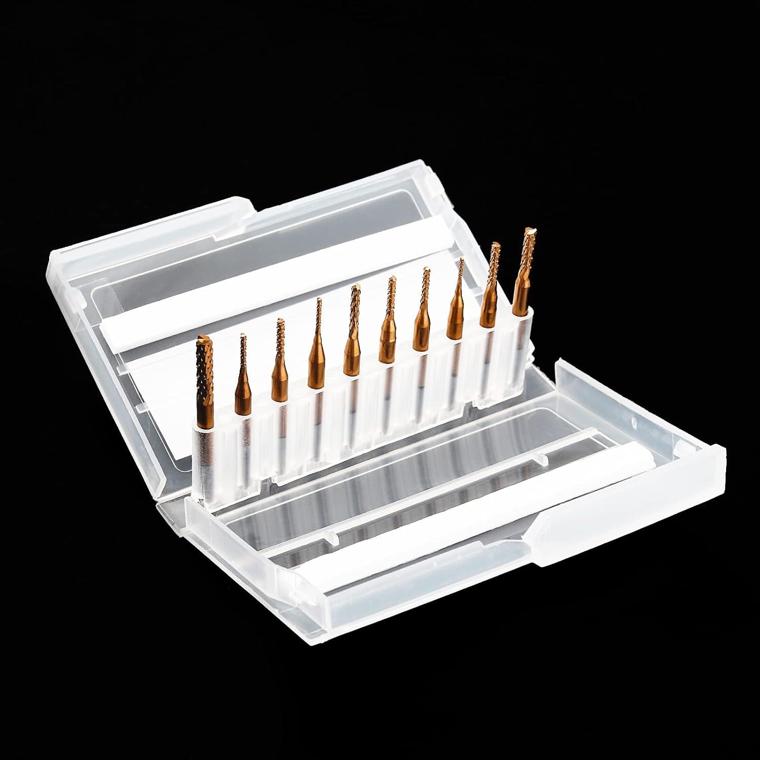 10Pcs TiCN Coated CNC Router Bit Set, 1/8” Shank End Mill Cutter Carbide for Engraving Rotary Tool