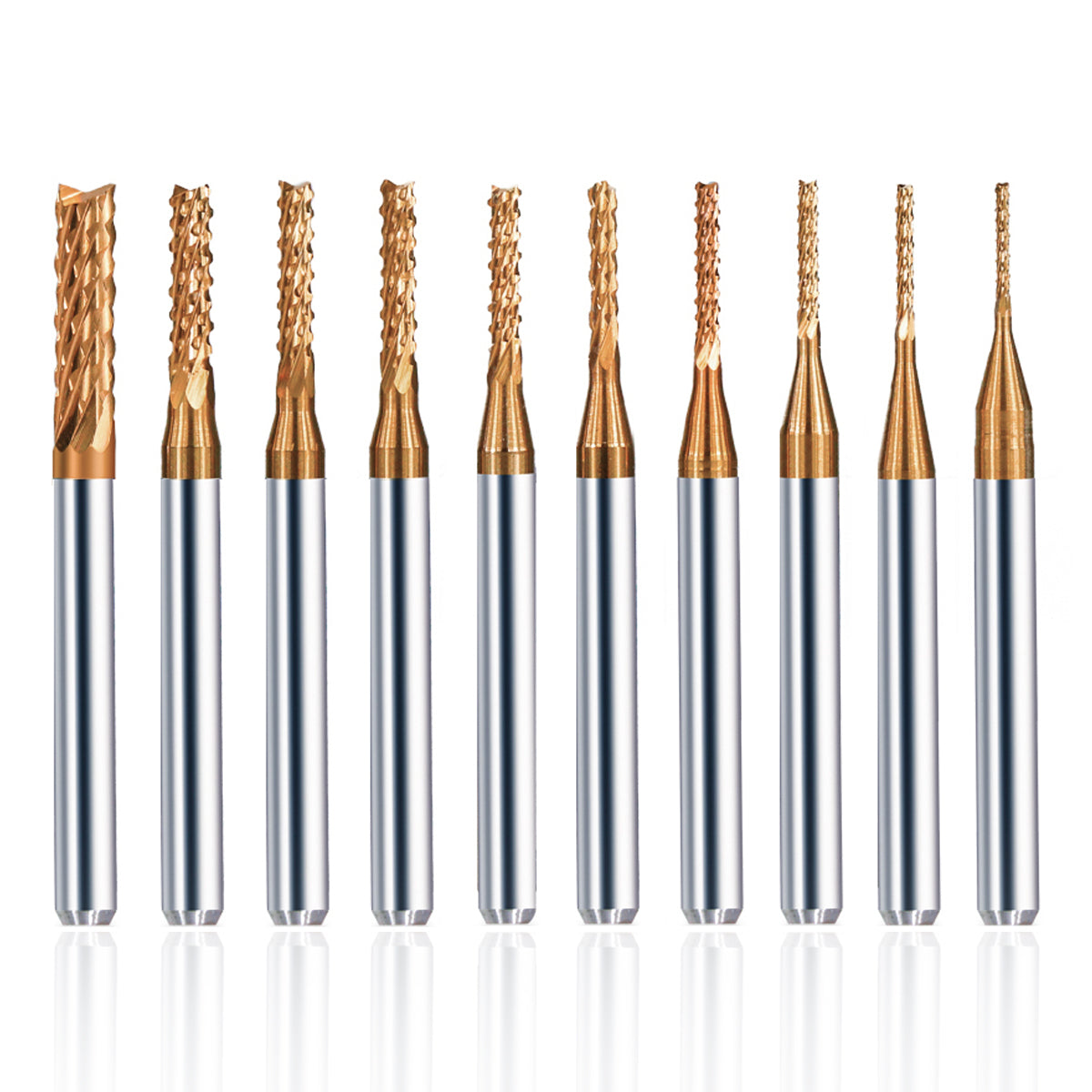 10Pcs TiCN Coated CNC Router Bit Set, 1/8” Shank End Mill Cutter Carbi ...